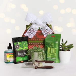 Ensemble cadeau comprenant des plantes, sécateur, cache-pot, engrais